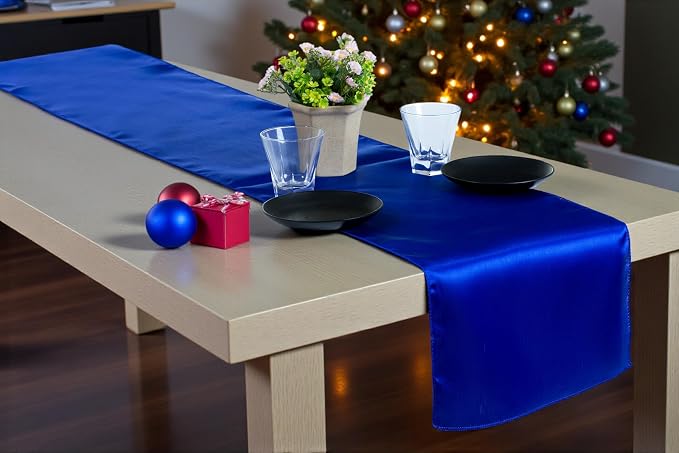 100 PCS Satin Table Runners 12 x 108 Inch Charmeuse Sateen Silk Table Runner for Indoor Outdoor Wedding Reception Birthday Graduation Party Event Banquet Dining Table Decoration - Royal Blue - Image 7