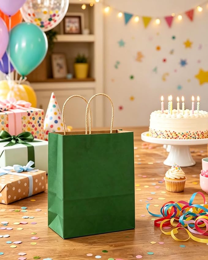 qiqee Medium Kraft Paper Bag with Handles Bulk 11"x8"x4" Gift Bags Deep Green 400PCS Paper Bags for Party - Image 8