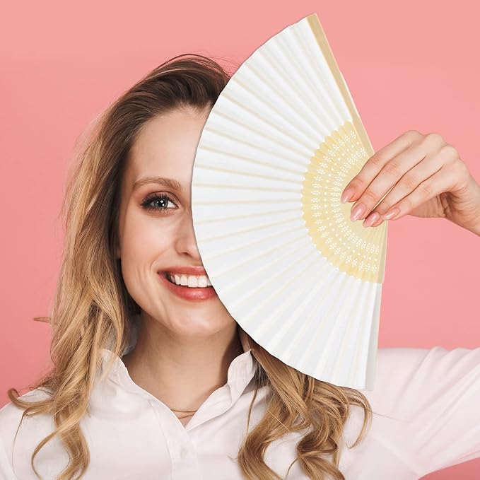 FEPITO EPITO 65 Pieces White Handheld Paper Fan | Paper Folding Fans with Bamboos for Wedding Gift, Party, Home - Image 6