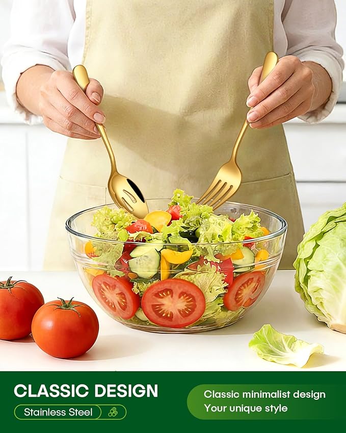 65 Piece Gold Silverware Set with Serving Utensils, Stainless Steel Flatware Set for 12 Food Grade Cutlery Utensil Set Include Knife Fork Spoon Mirror Polished Dishwasher Safe