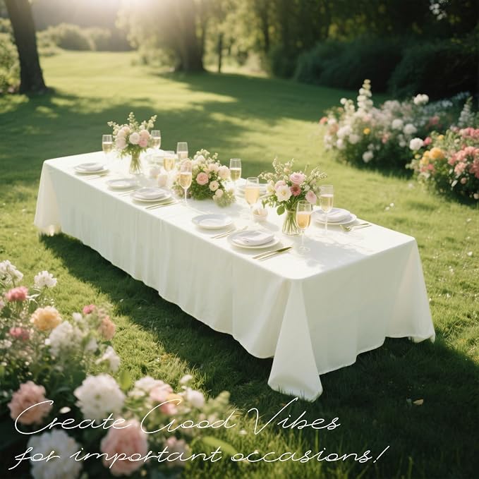 WIGENIUS 6 Pack Ivory Table Cloth Rectangle 60X102 Inch Tablecloth Fit 6FT | Wrinkle Resistant Polyester Tablecloths for 6 Foot Rectangle Tables Washable Fabric Table Covers for Party, Wedding Banquet - Image 7