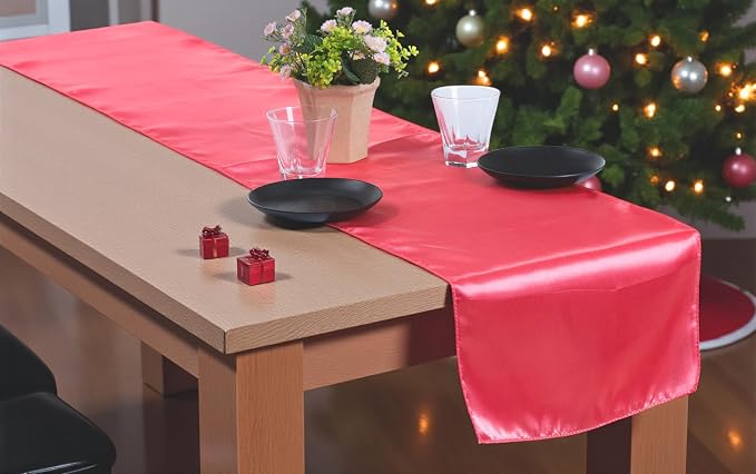 50 PCS Satin Table Runners 12 x 108 Inch Charmeuse Sateen Silk Table Runner for Indoor Outdoor Wedding Reception Birthday Graduation Party Event Banquet Dining Table Decoration - Coral - Image 7