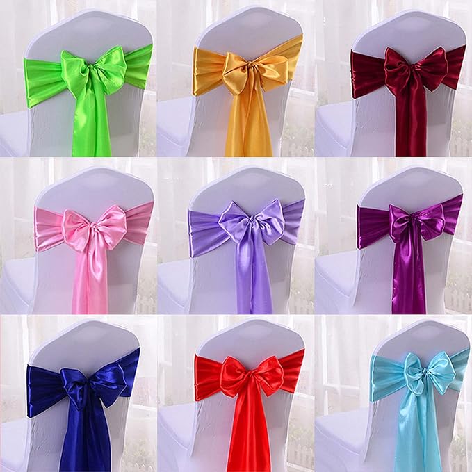Dimatic 10 PCS Satin Chair Sashes Bows Chair Back Tie Bands for Wedding Banquet Events Reception Supplies Party Decoration Chair Cover sash (Magenta) - Image 6