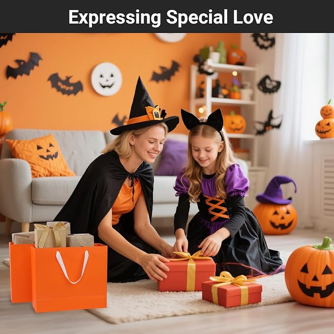EUSOAR Orange Gift Bags, 50pcs 12.5"x4.5"x11" Large Gift Paper Wrap Bags With Handles, Merchandise Retail Paper Shopping Wrapping Bag for Small Business Grocery Boutique Wedding Bridal Party Favor - Image 7