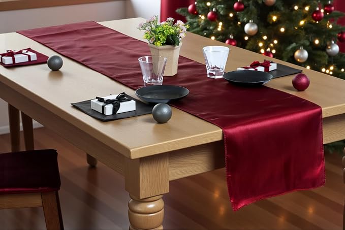 100 PCS Satin Table Runners 12 x 108 Inch Charmeuse Sateen Silk Table Runner for Indoor Outdoor Wedding Reception Birthday Graduation Party Event Banquet Dining Table Decoration - Maroon - Image 7