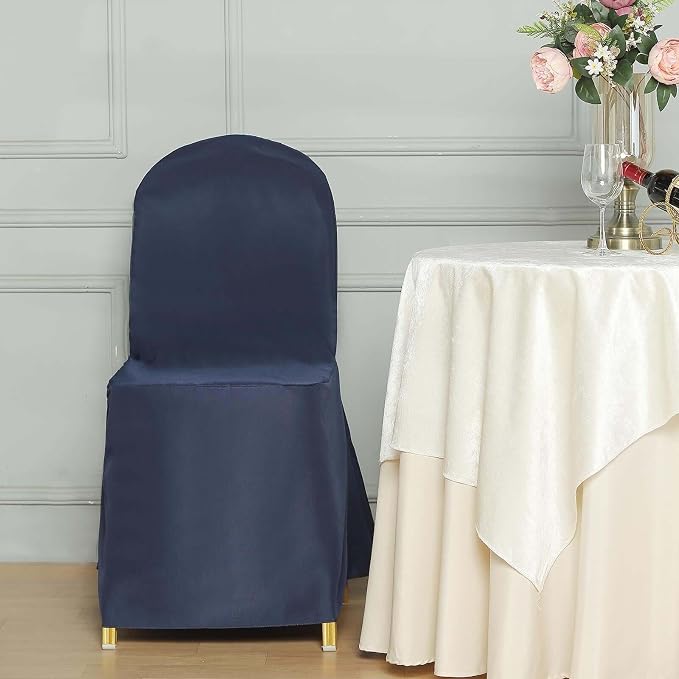 Efavormart 20PCS Round Top Navy Blue Polyester Banquet Chair Covers Linen Dinning Chair slipcover for Wedding Party Event Catering - Image 9