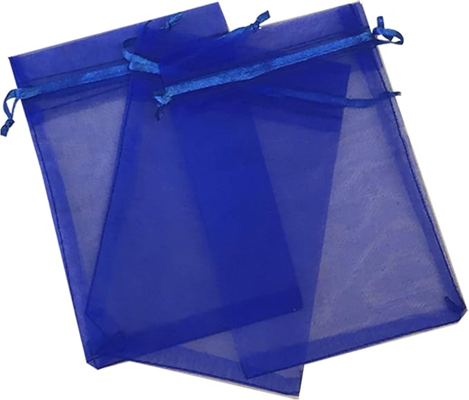 100 Pcs Blue 5x7 Sheer Drawstring Organza Gift Bags - Wedding Party Favor Jewelry Pouches Candy Bags by Kyezi+Design+and+Craft