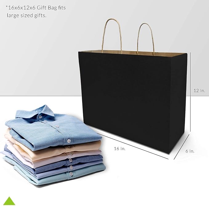 Prime Line Packaging 16x6x12 Paper Bags with Handles, Retail Bags, 50 Pack | Black Kraft Paper Bags for Small Business, Boutique, Retail, Shopping, Events, Gifts, Parties, Favors, Presents, Bulk - Image 9