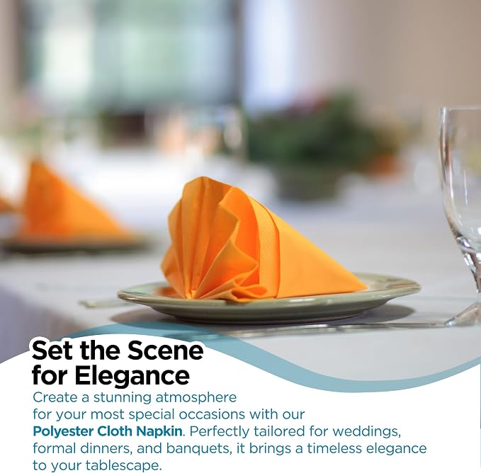 200 pcs Orange 20"x20" Polyester Cloth Napkins | Premium, soft, & durable square linen napkins, perfect for weddings, dining, restaurants, & parties. Washable. - Image 6