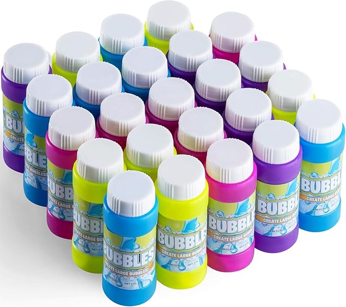 (Bulk Pack of 288) Party Bubbles for Kids - 2-oz Bubbles Bulk Solution with Bubble Wands Assorted Neon Colors for Outdoor Toys Summer Games, Birthday Kids Party Favors, & Goodie Bags Stuffers