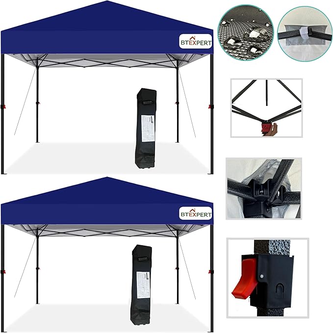 BTEXPERT Set of 2, 10' x10' Instant Pop Up Canopy Tent Easy Setup 1-Touch Button Push Portable Commercial Freestanding Sun Shelter Outdoor Gazebo w/Bag for Party Patio Beach Picnic Camping