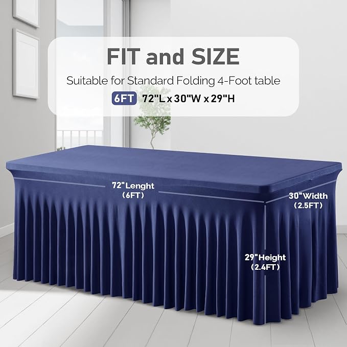 6 Packs Navy Blue Spandex Tablecloths for 6 Foot Rectangle Tables | Wrinkle Free 6ft Fitted Table Cover Stretch Table Cloth Desk Skirt for Weddings Baby Shower Birthday Party Banquet - Image 9