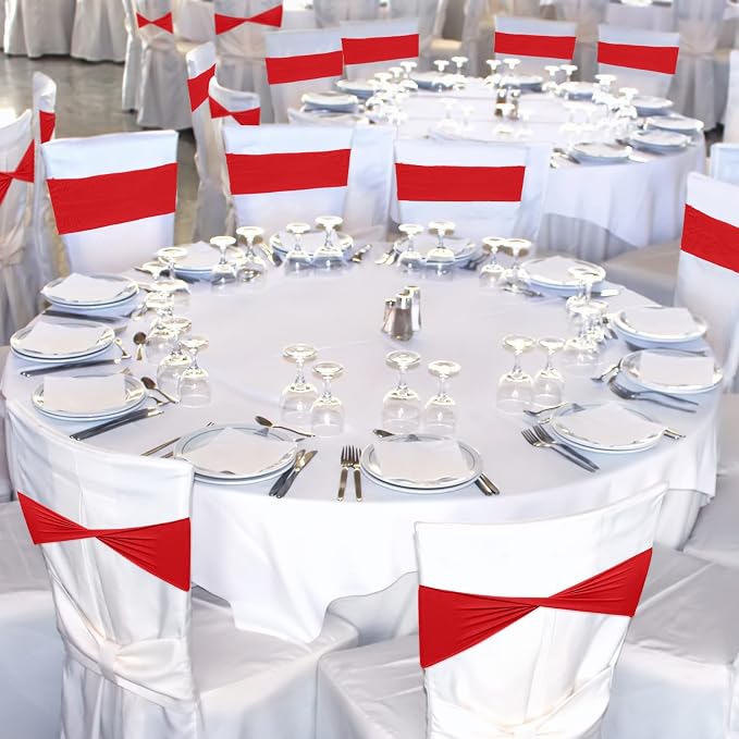 CHENGU 100 Pcs Spandex Chair Sashes Plain Bow Wedding Royal Chair Bands Without Buckle Birthday Decorations Elastic Ties Spandex Slider Sashes for Events Party Ceremony(Red) - Image 7
