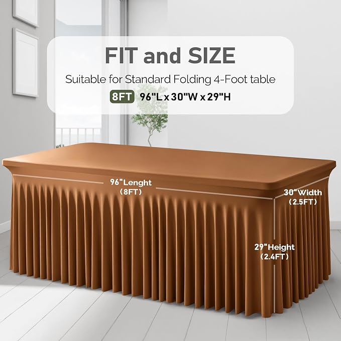 2 Packs Brown Spandex Tableclothes for 8 Foot Rectangle Tables, Wrinkle Free 8ft Fitted Table Cover Stretch Table Cloth Desk Skirt for Weddings Baby Shower Birthday Party Banquet Decorations - Image 8
