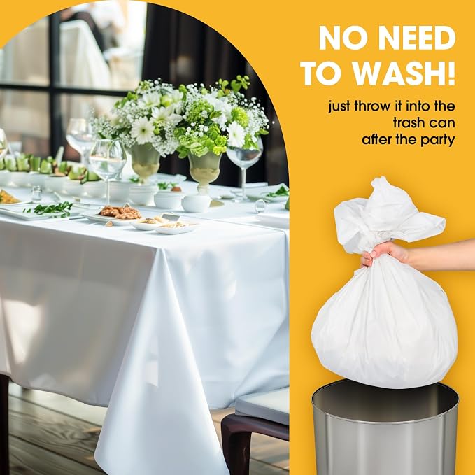Niuara White Plastic Table Cloth - 50 Pack 54" × 108" Rectangle Disposable Tablecloths for 6FT Tables, Waterproof Table Cover for Party, Holiday & Gathering Use | Rectangle, 6 ft Tables, Waterproof, Disposable Cover, Party Holiday Gathering - Image 7