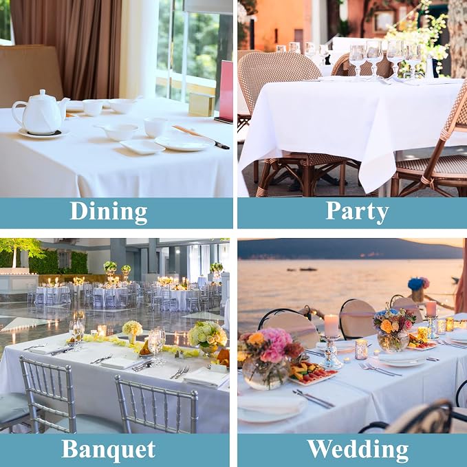 VidaFete 10 Pack 90 * 156inch White Rectangle Tablecloth for 8ft Tables | Stain & Wrinkle Resistant Polyester Rectangular Table Cloth for Kitchen Dining Wedding Banquet Decoration - Image 6