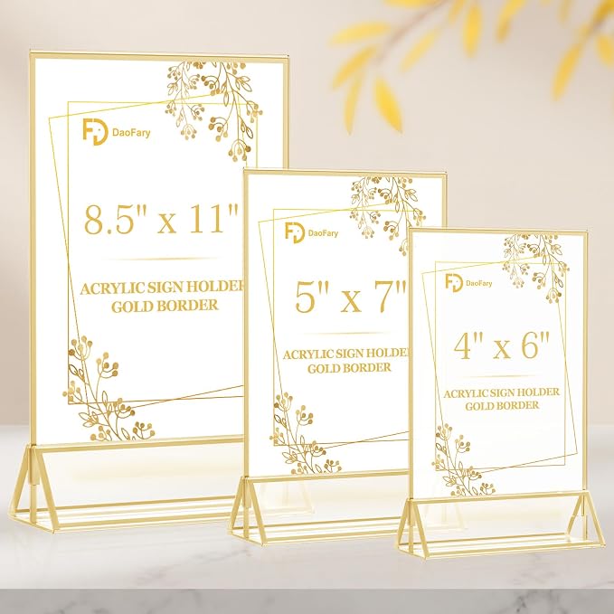 Daofary Acrylic Sign Holder 5x7, 14 Pack Double-Sided Gold Tabletop Frame | Double-Sided Gold Acrylic Sign Holder and Table Number Frames for Menus, Flyers, Weddings and Restaurants - Image 7