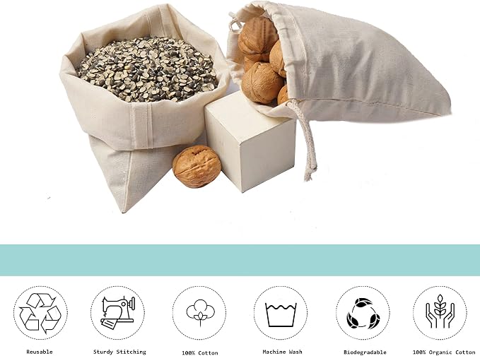 Cotton Muslin Bags, 100% Organic Cotton with Double Drawstring. Premium Quality Reusable Eco-Friendly Natural Muslin Bags. (10, 4 x 6 Inches) - Image 7