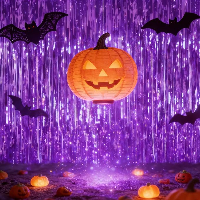 2 Pack Thickened Dark Purple Metallic Foil Fringe Curtains Streamer Rip Resistant Shimmer Tinsel Photo Booth Backdrop for Birthday Wedding Christmas Bachelorette Party Decorations 3.28ft x 6.56ft