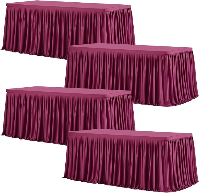 Wish Care 4 Pack Wine Red Rectangle Table Clothes for 8 Foot Tables, Polyester Fitted Tablecloths 8ft Stretch Table Cover for Wedding, Birthday, Parties, Trade Show, Craft Show - Image 8
