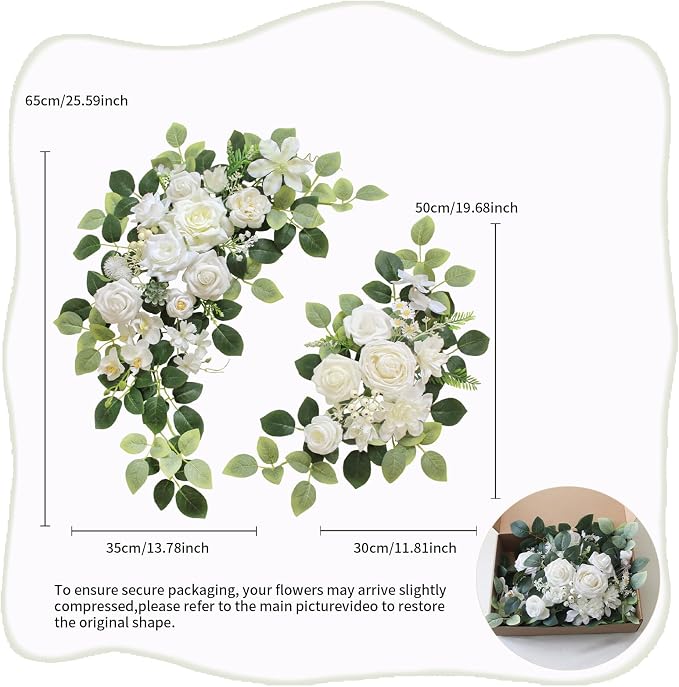 Odouzy Pack of 2 Wedding Arch, Artificial Flowers, Wedding Decor,Flower Garland Be Suited to Banquet, Party, Reception Entrance Welcome Sign and Background Decoration (White) - Image 7