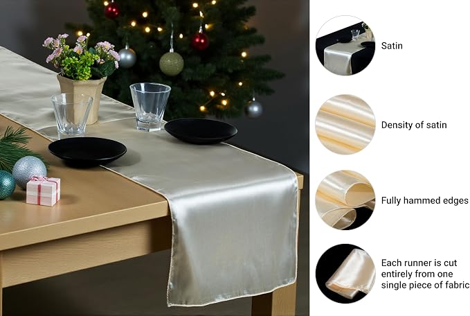VDS Pack of 15 Satin Table Runners Charmeuse Sateen Silk Centerpiece Cloth Linen for Wedding Birthday Graduation Engagement Ceremony Event Party Banquet Table Decoration (12x108 inch)(Cream) - Image 6