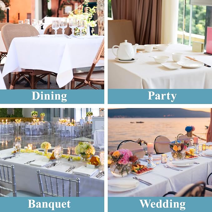 VidaFete 2 Pack 60 * 120inch White Rectangle Tablecloth for 6ft Tables | Stain & Wrinkle Resistant Rectangular Table Cloth for Kitchen Dining Wedding Banquet Decoration, Polyester Fabric - Image 6