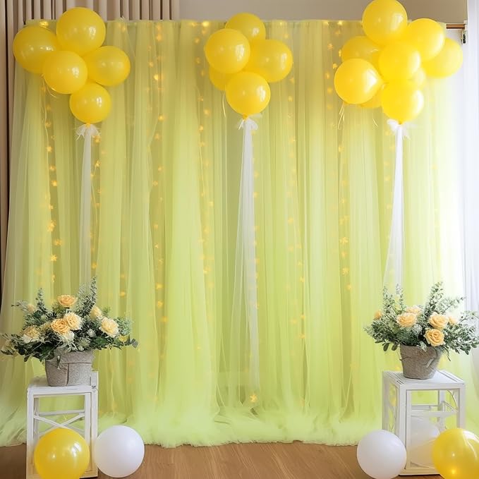 10ft x 10ft Yellow Backdrop Curtain with Lights String for Parties, Sheer Tulle Wedding Photo Backdrops Drapes for Baby Shower Birthday Party Decorations Background for Photography - Image 7