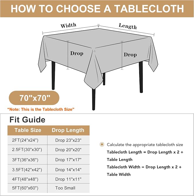 sancua Square Tablecloth, 70 x 70 Inch Table Cloth, Blush | Stain and Wrinkle Resistant, Washable Polyester Decorative Fabric Cover, For Dining Tables, Buffet Parties and Camping - Image 7