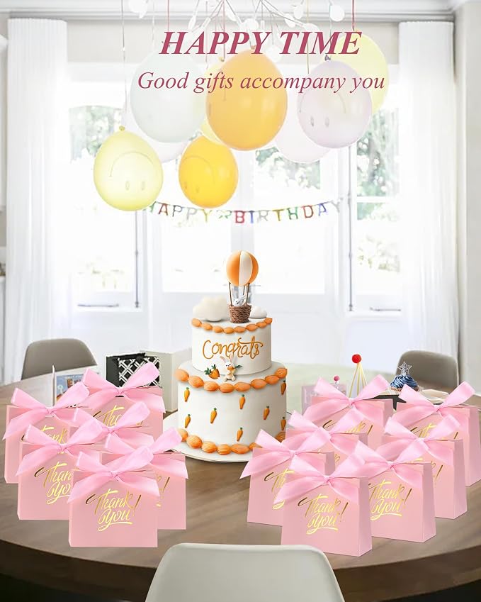 DOYIDE 30 Pack Small Thank You Gift Bags, 4.5x1.8x3.9in Party Favor Bags with Bow Ribbon, Mini Paper Gift Bag with Gold Foil Printed, Pink Treat Boxes for Birthday Wedding Bridal Baby Shower - Image 6