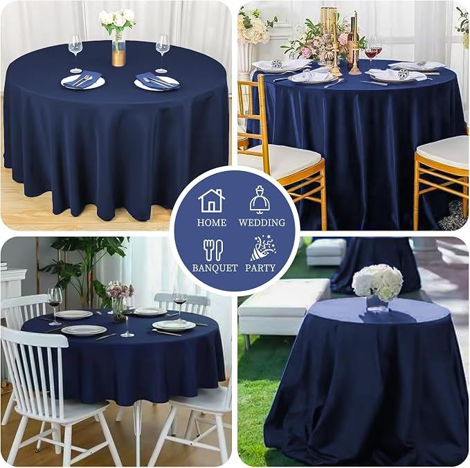 Pesonlook 12 Pack Navy Blue Round Tablecloth - 120 inch Polyester Table Cloth for Tables - Waterproof, Stain Resistant, Washable - Bulk for Wedding, Party, Buffet, Camping - Image 7
