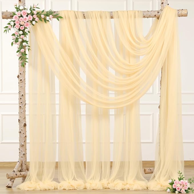 4 Panels Champagne Wedding Arch Draping Fabric 30" x 19ft Wedding Drapes Tulle Drapes for Backdrop Sheer Fabric Backdrop Drapes Decorations Backdrop Curtains for Reception Ceremony Party - Image 8