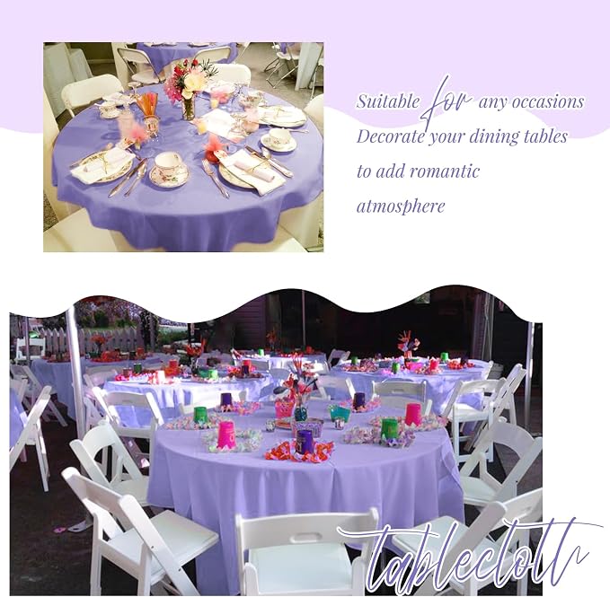 Showgeous 90 Inch Lavender Round Tablecloths, Polyester Table Covers | 6 pack Tablecloths for Round Tables Washable polyester Table Cloth Decorative Fabric for Dining Wedding Party Banquet Buffet - Image 8
