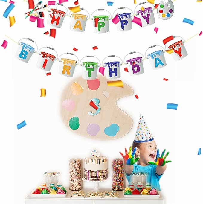 Art Happy Birthday Banner Art Painting Birthday Banner for Birthday Baby Shower Colorful Fiesta Party