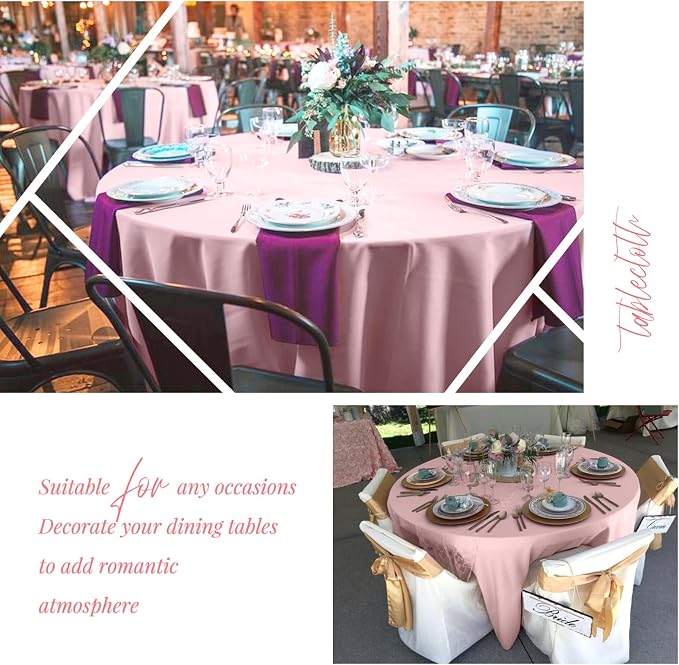 Showgeous 4 Pack Pink Polyester 120 Inch Round Tablecloths | Soft polyester, wrinkle resistant, fade resistant, smooth finish, fine stitching, folded hems, reusable, machine washable - Image 8