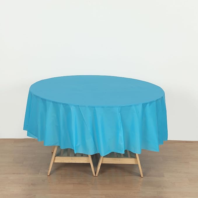Evershine Case of 72 Pack Bulk Heavy Duty Turquoise Round 84" Plastic Table Covers Tablecloth (Reusable) (Round 84", Turquoise) - Image 4