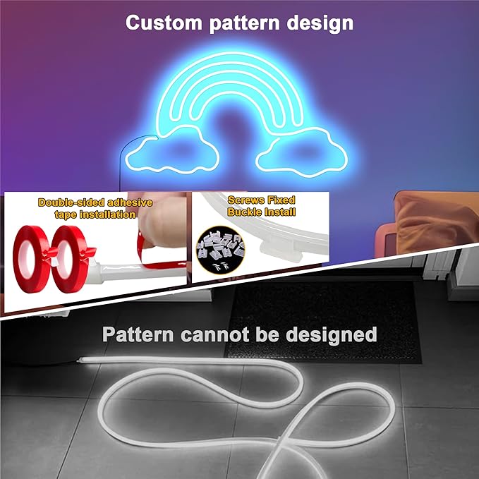 Cozylady 40Ft (20Ft *2 Rolls) RGB LED Neon Rope Lights for Bedroom, 12m LED Strip Lamp with Double Sided Adhesive Tape, App/Remote Control DIY Lights Decorate The Outdoor and Indoor of Your Home