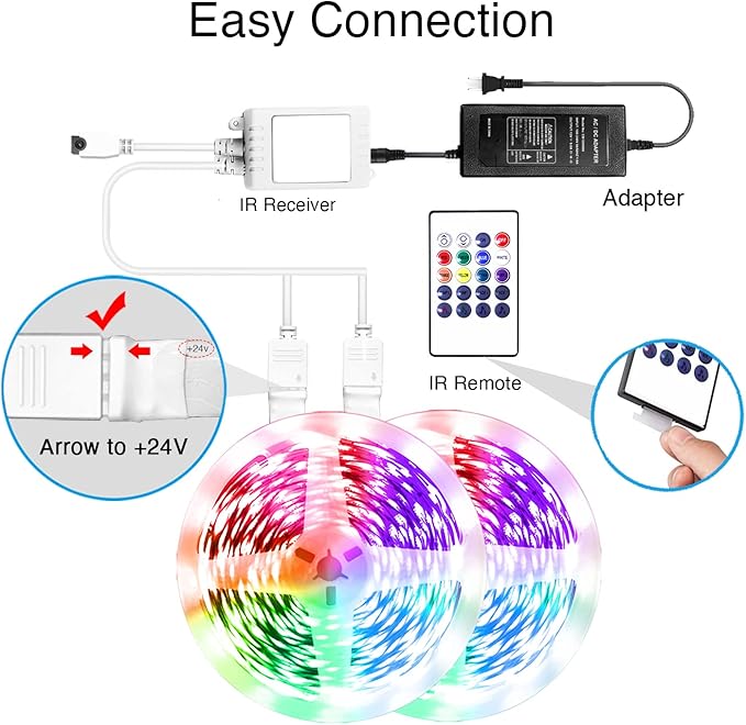 VOLIVO Led Strip Lights 130ft 24V,Bluetooth RGB App Controlled Led Light Strip Music Sync, Color Changing Lighting for Bedroom, Home Decor