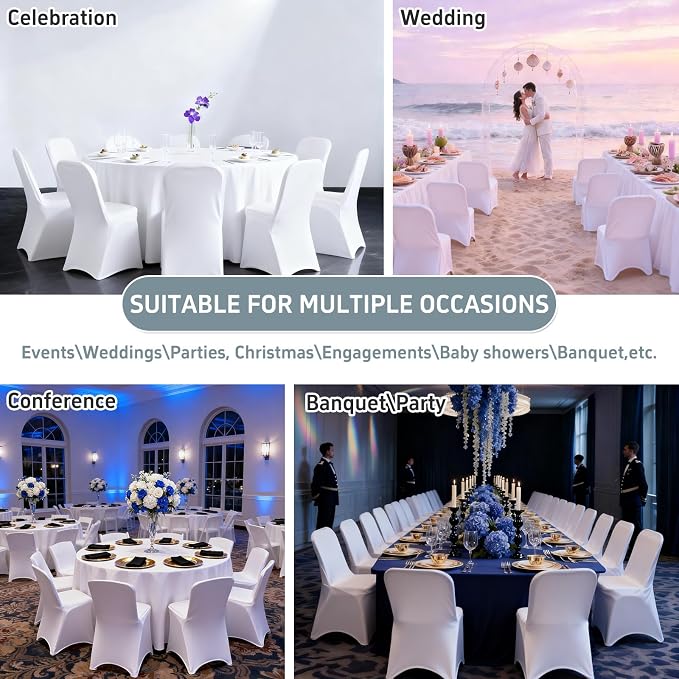 30 PCS Spandex Folding Chair Covers White, Universal Fitted | Stretch Dining Seat Slipcovers, Washable, Wrinkle Resistant, for Wedding, Party, Banquet, Celebration Flat-Front Chairs - Image 6