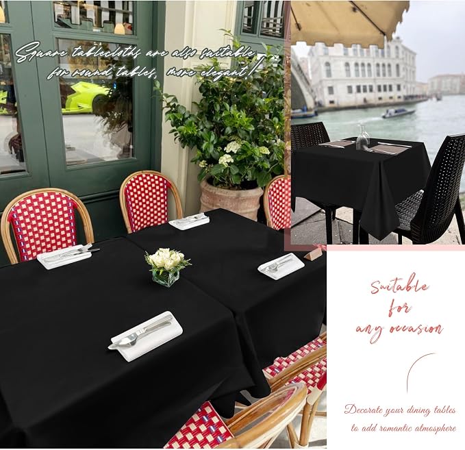 Showgeous 12 Pack Black Polyester 52x52 Inch Tablecloths | Soft polyester, wrinkle resistant, fade resistant, smooth finish, fine stitching, folded hems, reusable, machine washable - Image 8
