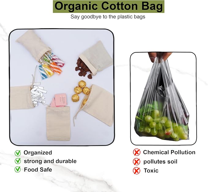 10"x12" COTTON SINGLE DRAWSTRING MUSLIN BAGS (Natural Color)-12 count pack - Image 7