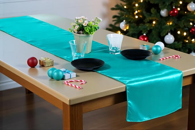 Pack of 5 Satin Table Runners 12 x 108 Inch Long Wedding Sateen Bright Silk Smooth Table Runner for Wedding Reception Birthday Graduation Party Event Banquet Dinner Decoration - Teal - Image 7