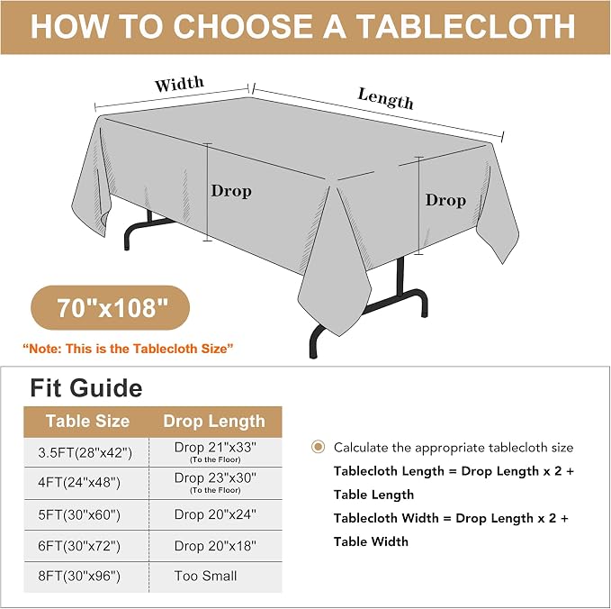 sancua Rectangle Tablecloth, 70 x 108 Inch, Hunter Green | Stain and Wrinkle Resistant, Washable Polyester Cloth Decorative Fabric Cover for Dining Tables, Buffet Parties and Christmas - Image 8