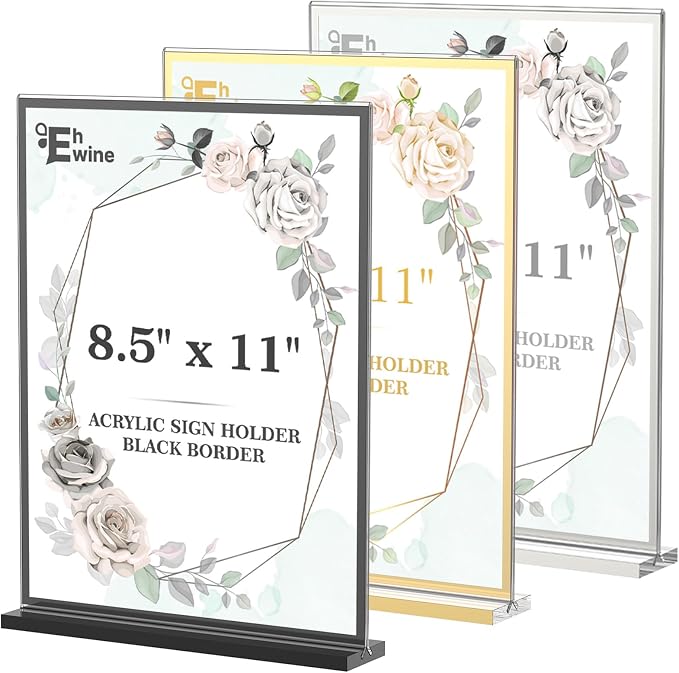 EHWINE 16 Pack Acrylic Sign Holder 8.5 x 11, Double-Sided Tabletop Gold Sign Holder, Clear Acrylic Picture Frame Menu Flyer Paper Holder Display Stand for Home Wedding Party (with Non-Slip Pads) - Image 6