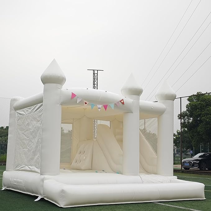 13FTx13FT 100% PVC White Inflatable Bounce House Wedding, Birthday Bounce House A Large Castle Themed Kids Trampoline and an Inflatable Bounce Party(Including Blower)
