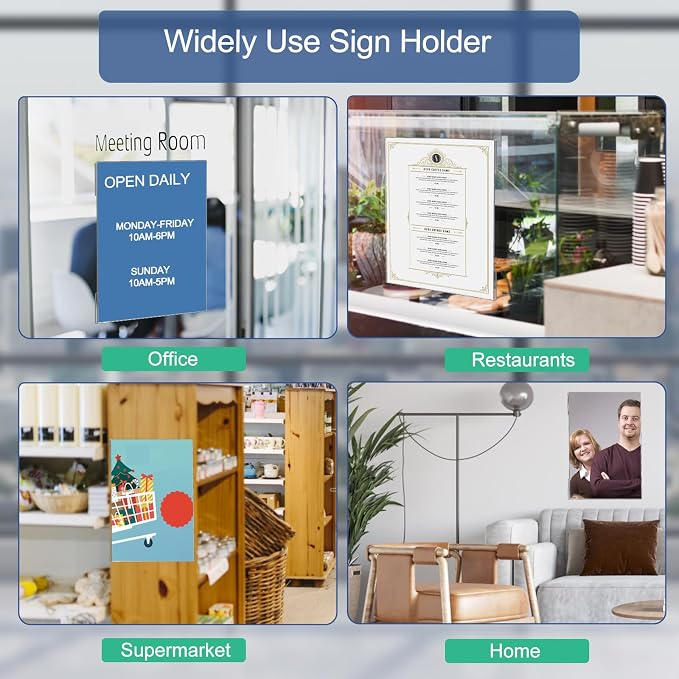 Acrylic Sign Holder 8.5 x 11 Wall Mount, 8.5 X 11 inch Clear Plastic Paper Sign Display with Tape, No Drilling Acrylic Wall Frame for Office, Home, Store, Restaurant (24 Pack) - Image 6