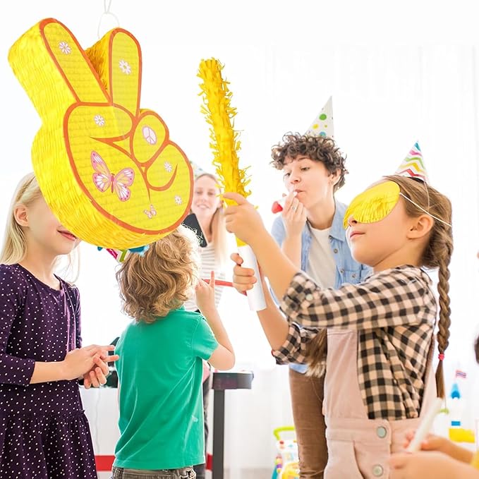 Hippie Pinata with Stick & Blindfold Daisy Flower Mexican Pinata Game for Girl Groovy Birthday Party Decorations Supplies