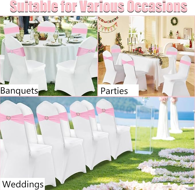 Pink Chair Sashes for Wedding 50 Pack Spandex Pink Sashes for Chairs Covers Stretch Chair Sashes Band with Heart Buckle Slider Wedding Sashes Bows for Banquet Party Decorations - Image 7