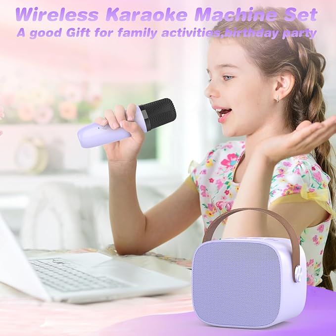 Mini Karaoke Machine,Funny Toys Christmas Birthday Gifts for Kids Age 4-12 Girls,Boys,Adults,MEGUO Karaoke Microphone Toys for 4,5,6,7,8,9,10,11,12+ Year Old Girls Boys (Purple 2 mics)