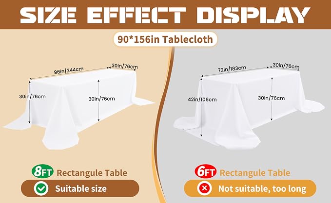 fani 6 Packs White Tablecloth - 90 x 156 Inch for 8Ft Tables | Washable Polyester Fabric, Stain Wrinkle Resistant Rectangle Table Cloth for Wedding Banquets Parties Buffet Dining - Image 10